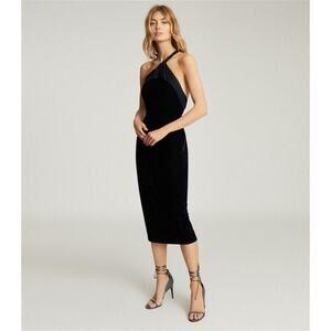 Reiss Karla One Shoulder Twist Slinky Velvet Little Black Dress Sz US 8